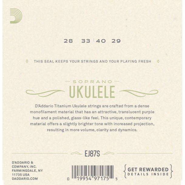 D'Addario EJ87S Ukulele Sopran Titanium